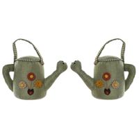 Deurstopper gieter - 2x - 1,5 kilo - groen - polyester - 26 x 13 x 25 cm