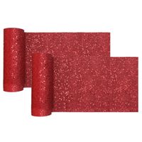 Santex Kerst tafelloper op rol - 2x - rood glitter - 18 x 500 cm - polyester - Tafellakens - thumbnail