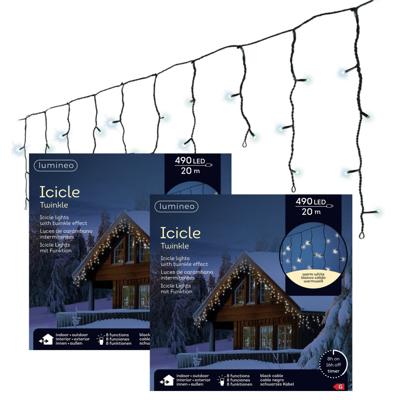 Ijspegelverlichting - 2x - 490 led lampjes - warm wit - 20 m - buiten - 8 functies -lichtsnoer