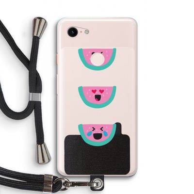 Smiley watermeloen: Pixel 3 XL Transparant Hoesje met koord