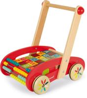 Mertex Janod - houten duwwagen met abc blokken en telraam Mertex Janod - houten duwwagen met abc blokken en telraam