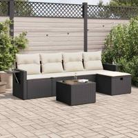6-delige Loungeset met kussens poly rattan zwart