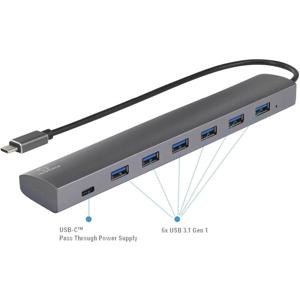 Renkforce USB 3.1 Gen 1-hub 6 + 1 poorten Met Pass-Through stroomaansluiting, Met aluminium behuizing Zilver