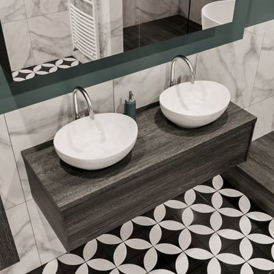 Mondiaz Lush Barco badmeubel eiken Dark brown 120 cm 1 lade mdf 2 waskommen beide zijden 2 kraangaten