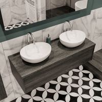 Mondiaz Lush Barco badmeubel eiken Dark brown 120 cm 1 lade mdf 2 waskommen beide zijden 2 kraangaten