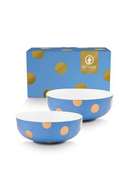 Pip Studio Set/2 Kommen Dot Delight Lichtblauw/Goud 20cm