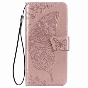 OPPO Reno 6 Pro hoesje - Bookcase - Pasjeshouder - Portemonnee - Vlinderpatroon - Kunstleer - Rose Goud