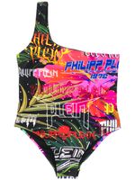 Philipp Plein Junior maillot de bain Jungle Rock imprimée à design une épaule - Noir