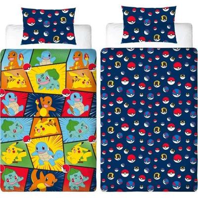 Omkeerbaar beddengoedset - POKEMON - Starter & Poké-ball - Microvezel - 1 dekbedovertrek 140 x 200 cm + 1 kussensloop 63 x 63 cm
