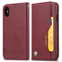 Knead huidtextuur horizontale Flip lederen case voor iPhone XS/X met foto frame & houder & kaartsleuven & portemonnee (wijn rood)