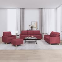 4-delige Loungeset met kussens stof wijnrood
