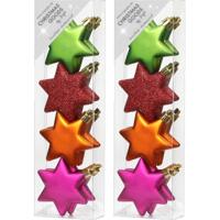 Christmas goods Kersthangers - 8x - gekleurde sterren - 6 cm