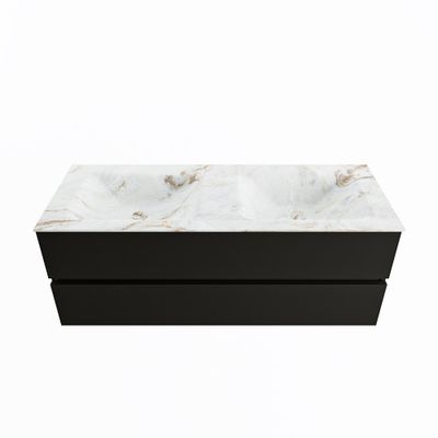 MONDIAZ VICA-DLUX 130cm badmeubel onderkast Urban 2 lades. Inbouw wastafel CLOUD dubbel zonder kraangat, kleur Frappe.