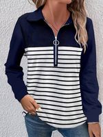 Casual Loose Zipper Striped Shirt - thumbnail