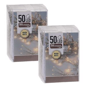 2x Kerstverlichting op batterij warm wit 50 lampjes