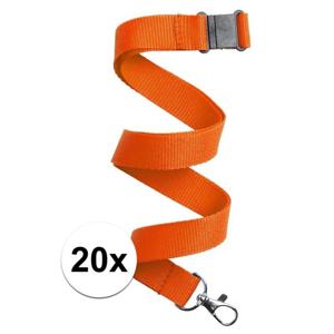 Keycord/lanyard koord - 20x - oranje - met sleutelhanger - 50 cm