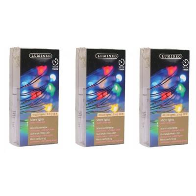 Draadverlichting lichtsnoer - 3x - zilver - 40 led lampjes - gekleurd - 195 cm - zilverdraad