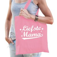 Bellatio Decorations Moederdag cadeau tas - liefste mama - roze - katoen - 42 x 38 cm - Feest Boodschappentassen