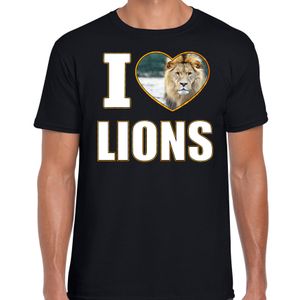 I love lions t-shirt met dieren foto van een leeuw zwart voor heren