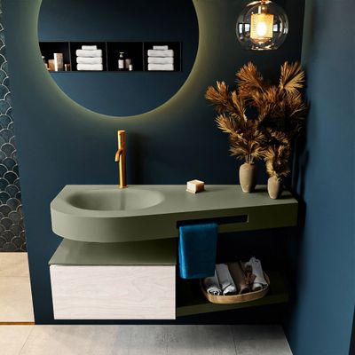 MONDIAZ RIVA 120cm badmeubel onderkast / planchet kleur Underlayment met 1 lade. Wastafel DULCET links 1 kraangat kleur Army.