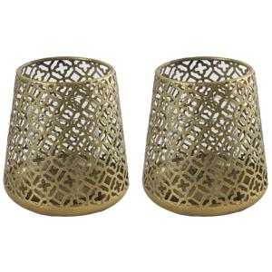 Luxe theelichthouder/kaarsenhouder - 2x stuks - goud kleur - metaal - D14 x H15 cm