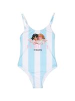 MC2 Saint Barth Kids maillot de bain rayé à logo imprimé - Bleu - thumbnail