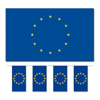 Bellatio Decorations - Vlaggen versiering set - Europa - Vlag 90 x 150 cm en vlaggenlijn 5 meter