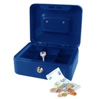 Geldkistje/kluisje met slot - blauw - 25 cm - metaal - incl 2 sleutels