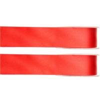 Hobby/decoratie sierlint - 2x - satijn - rood - 1,5 cm/15 mm x 25 meter - cadeaulint
