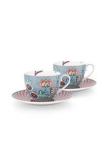 Pip Studio Flower Festival Set/2 Cappuccino Kop & Schotel Lichtblauw