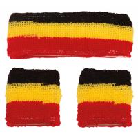 Faram Zweetbandjes set - zwart/geel/rood - verkleed accessoires - hoofd en pols - Belgie Faram Zweetbandjes set - zwart/geel/rood - verkleed accessoires - hoofd en pols - Belgie
