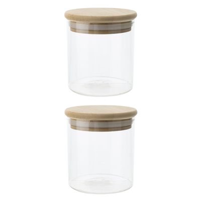 Set van 4x stuks voorraadpotten/bewaarpotten 330 ml glas met houten deksel