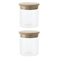 Set van 4x stuks voorraadpotten/bewaarpotten 330 ml glas met houten deksel Set van 4x stuks voorraadpotten/bewaarpotten 330 ml glas met houten deksel