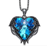 Vrouwen Fashion Angel Wings kristallen hart kettingen (zwart goud en blauw)