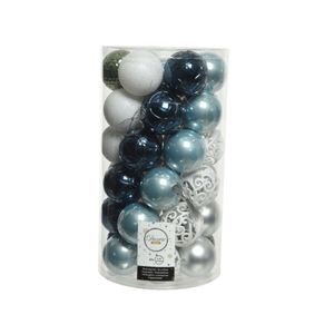 37x stuks kunststof kerstballen wit/groen/zilver/blauw mix 6 cm