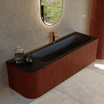 Badmeubel Mondiaz Kurve | 145 cm cm | Meubelkleur Ruby | Wastafelkleur Urban | Solid surface | Wasbak rechter zijde spoelbak | 1 kraangat