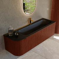 Badmeubel Mondiaz Kurve | 145 cm cm | Meubelkleur Ruby | Wastafelkleur Urban | Solid surface | Wasbak rechter zijde spoelbak | 1 kraangat