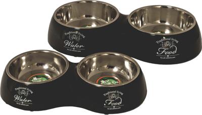 Hondeneetbak dubbel plastic/RVS water/food 27 cm zwart - Gebr de boon