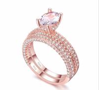 Dubbele rij voor vrouwen mode Cubic Zirconia Wedding Engagement Ring ring grootte: 7 (ei vorm Rose goud)