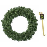 Groene kerstkransen/dennenkransen 50 cm kerstversiering met gouden hanger - thumbnail