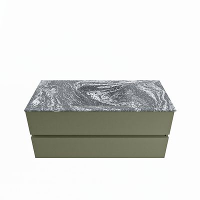 MONDIAZ VICA-DLUX 110cm badmeubel onderkast Army 2 lades. Inbouw wastafel CLOUD midden 1 kraangat, kleur Lava.
