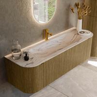 Badmeubel Mondiaz Kurve-Dlux | 150 cm | Meubelkleur Dusk | Wastafelkleur Nata | Solid surface | Wasbak midden spoelbak | 1 kraangat