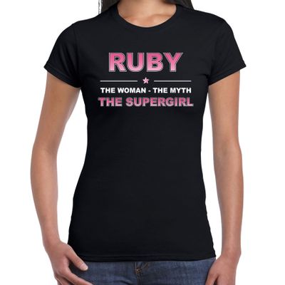 Naam cadeau t-shirt / shirt Ruby - the supergirl zwart voor dames Naam cadeau t-shirt / shirt Ruby - the supergirl zwart voor dames