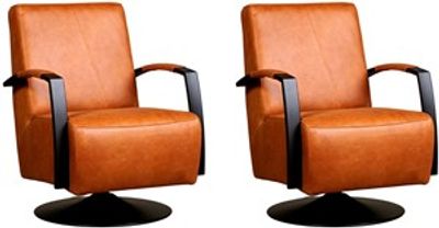 Set van 2 Cognac leren industriële draaifauteuils Mood - staal zwart frame met schotelvoet - Vintage Leer Cognac (cognac leer)