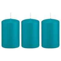 Cilinderkaars/stompkaars - 4x - turquoise - 5 x 8 cm - 18 branduren