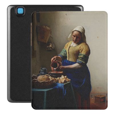 Lunso - Kobo Aura H20 Edition 2 hoes (6.8 inch) - Vegan Saffiano Leren sleep cover - Vermeer Melkmeisje