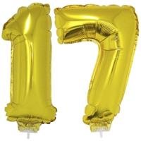 17 jaar leeftijd versiering cijfers - verjaardag - ballonnen op stokje - van 41 cm - goud