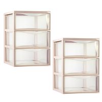 Ladeblokje/bureau organizer - 2x - 3 lades - transparant/beige - L26 x B37 x H37 cm - plastic