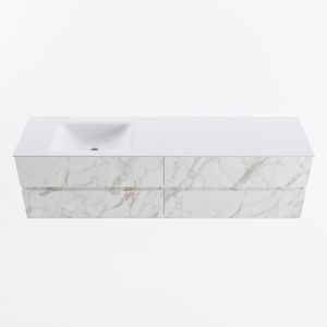 MONDIAZ VICA 180cm badmeubel onderkast Carrara 4 lades. Wastafel CLOUD links zonder kraangat, kleur Talc.
