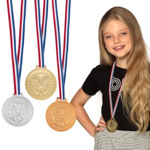 Verkleed medailles met lint - Winnaar - 3x - goud/zilver/brons - kunststof - 6 cm - speelgoed